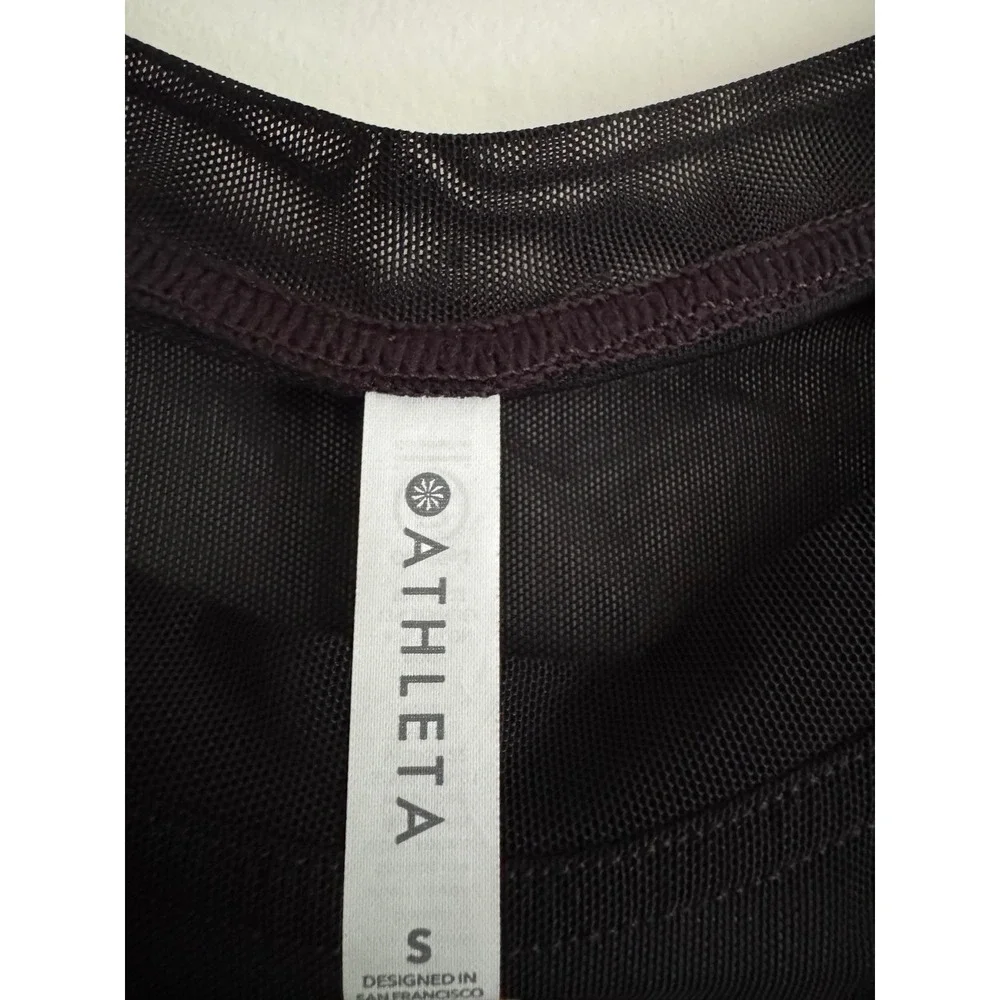 Athleta Womens Black Sheer Mesh Short Sleeve Oversized Layering Top Small